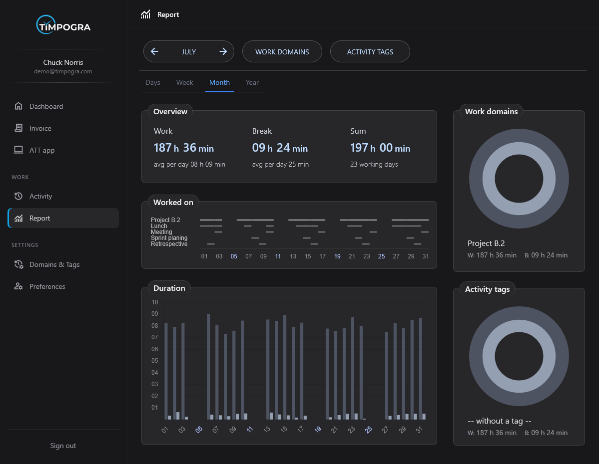 Timpogra monthly report dashboard